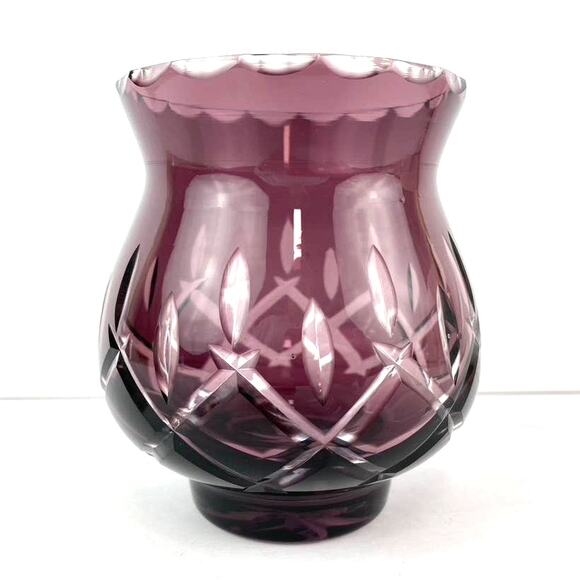 Vintage Purple Amethyst Cut Glass Votive Holder Bohemian Vase - Picture 3 of 6